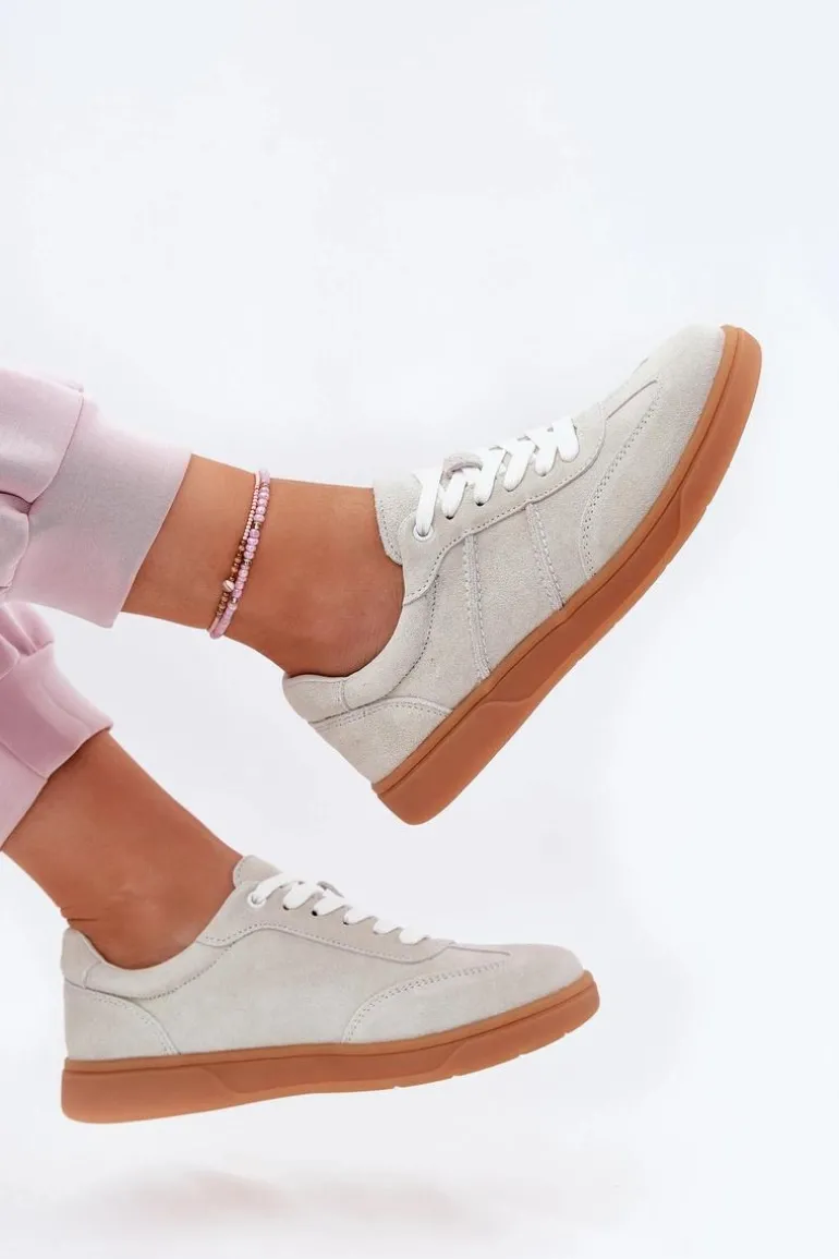 Zamszowe Niskie Sneakersy Damskie Szare Paliana