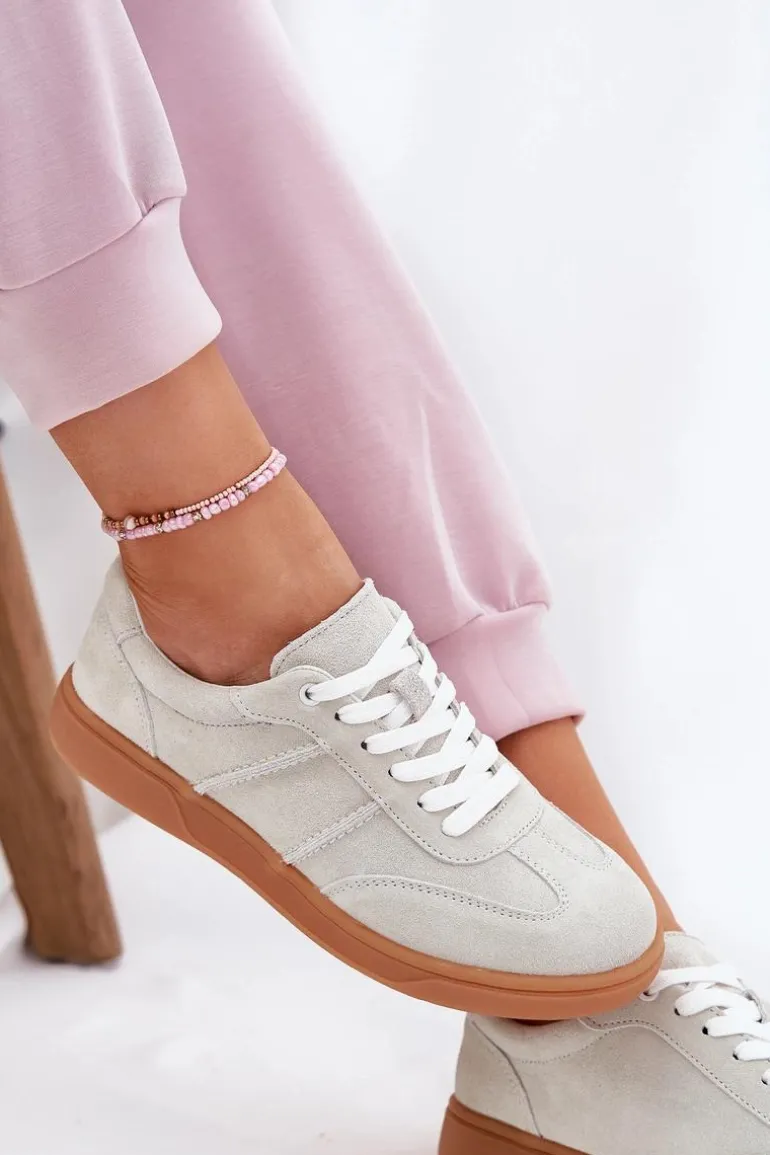 Zamszowe Niskie Sneakersy Damskie Szare Paliana