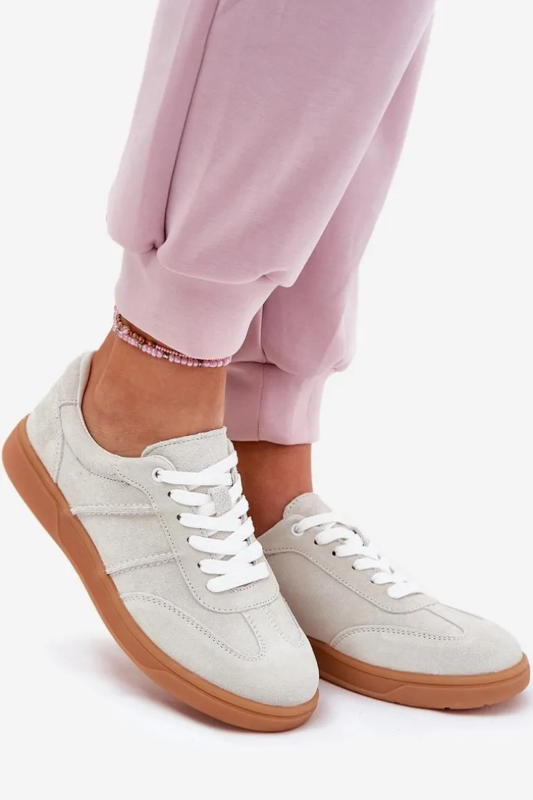 Zamszowe Niskie Sneakersy Damskie Szare Paliana