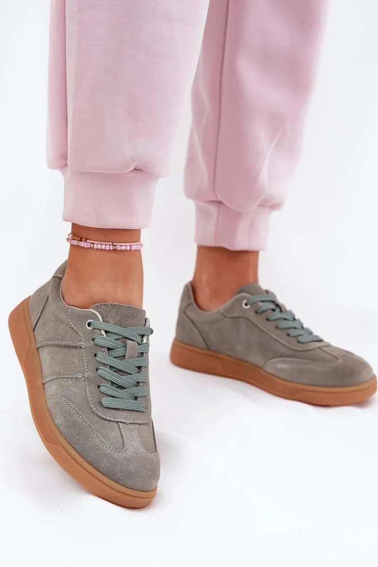 Zamszowe Niskie Sneakersy Damskie Zielone Paliana