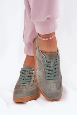 Zamszowe Niskie Sneakersy Damskie Zielone Paliana