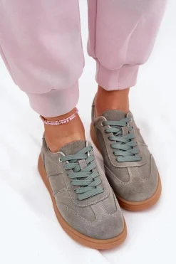 Zamszowe Niskie Sneakersy Damskie Zielone Paliana