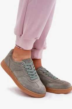 Zamszowe Niskie Sneakersy Damskie Zielone Paliana