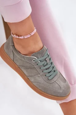 Zamszowe Niskie Sneakersy Damskie Zielone Paliana