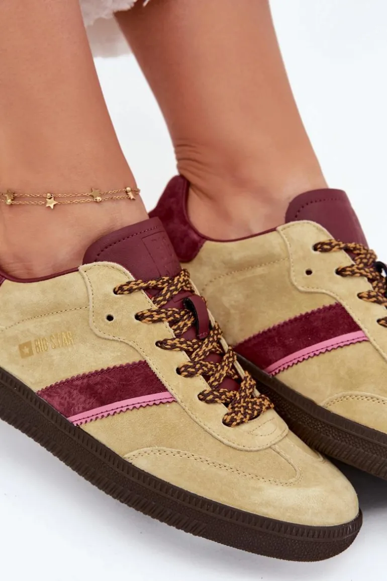 Zamszowe Niskie Sneakersy Damskie Big Star SS274680 HI-POLY SYSTEM Limonkowe