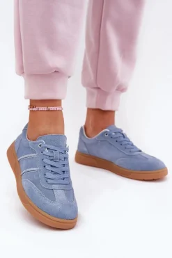 Zamszowe Niskie Sneakersy Damskie Niebieskie Paliana