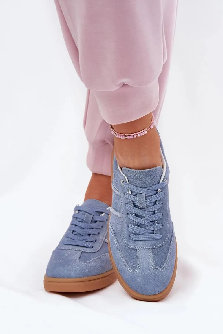 Zamszowe Niskie Sneakersy Damskie Niebieskie Paliana