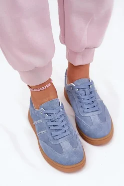 Zamszowe Niskie Sneakersy Damskie Niebieskie Paliana