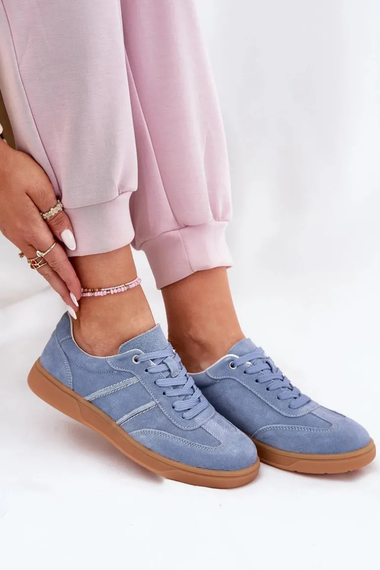 Zamszowe Niskie Sneakersy Damskie Niebieskie Paliana