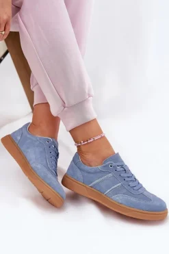 Zamszowe Niskie Sneakersy Damskie Niebieskie Paliana