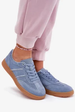 Zamszowe Niskie Sneakersy Damskie Niebieskie Paliana