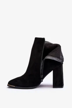 Zamszowe Ocieplane Botki Na Słupku Czarne Lamirena