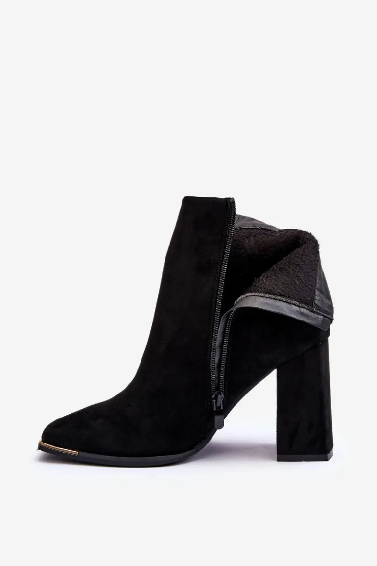 Zamszowe Ocieplane Botki Na Słupku Czarne Lamirena