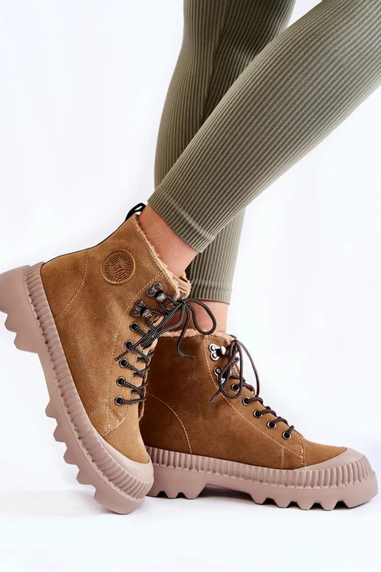 Zamszowe Ocieplane Botki Trapery Big Star KK274521 Beżowe