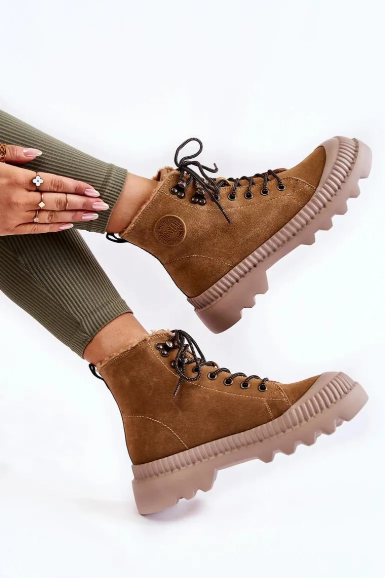 Zamszowe Ocieplane Botki Trapery Big Star KK274521 Beżowe