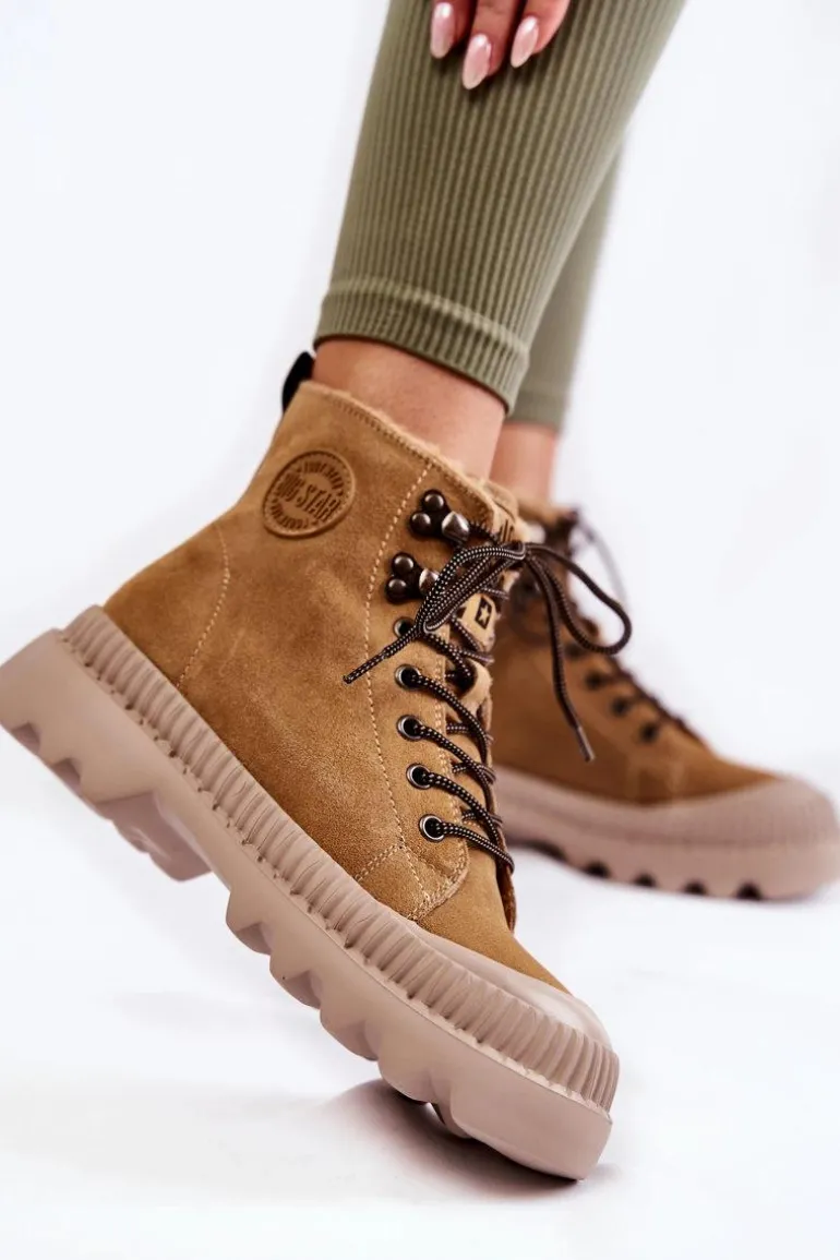 Zamszowe Ocieplane Botki Trapery Big Star KK274521 Beżowe