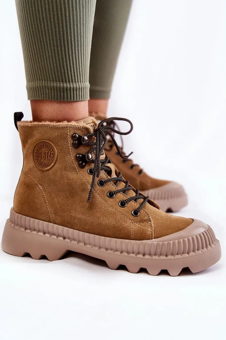 Zamszowe Ocieplane Botki Trapery Big Star KK274521 Beżowe