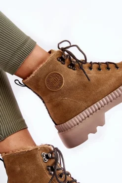 Zamszowe Ocieplane Botki Trapery Big Star KK274521 Beżowe