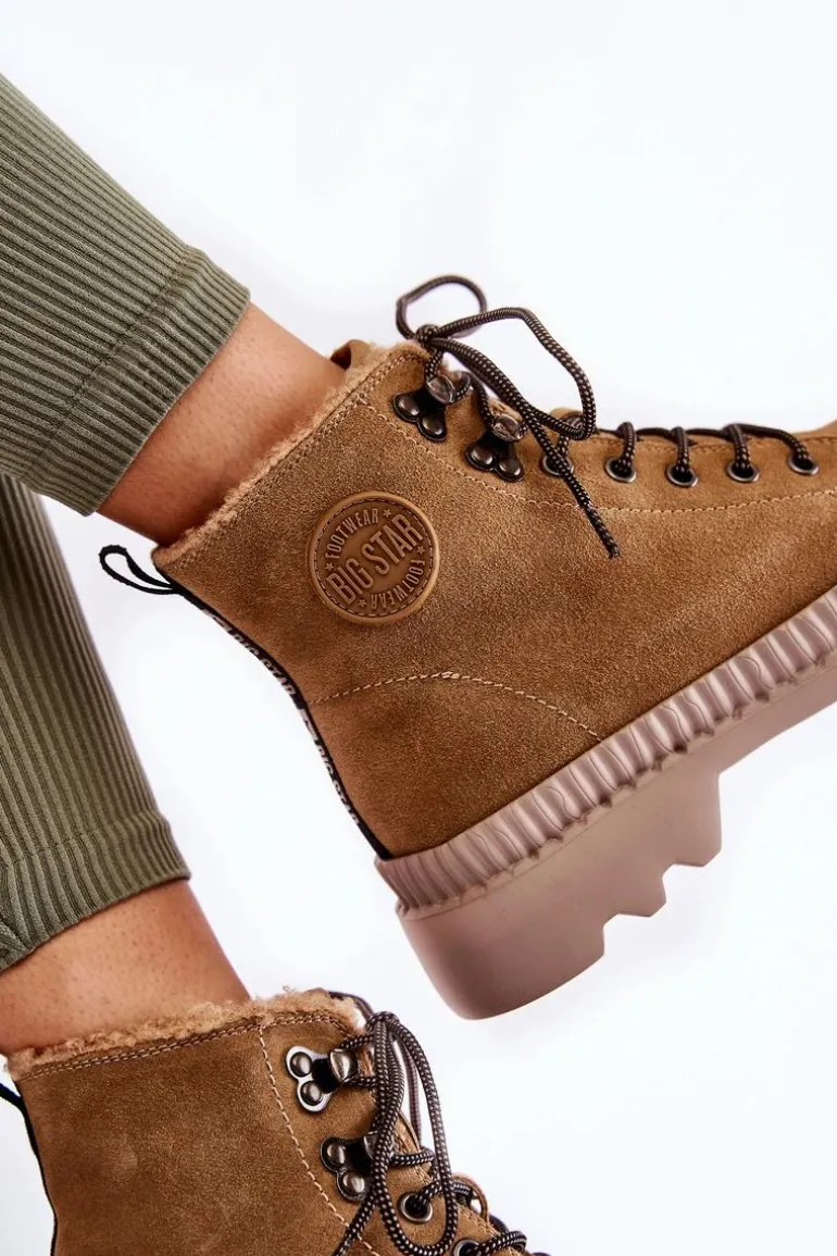 Zamszowe Ocieplane Botki Trapery Big Star KK274521 Beżowe