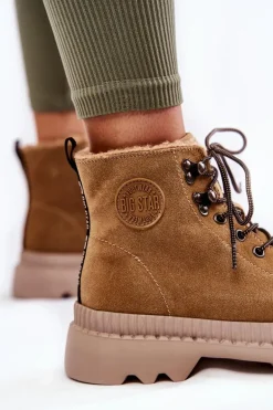 Zamszowe Ocieplane Botki Trapery Big Star KK274521 Beżowe