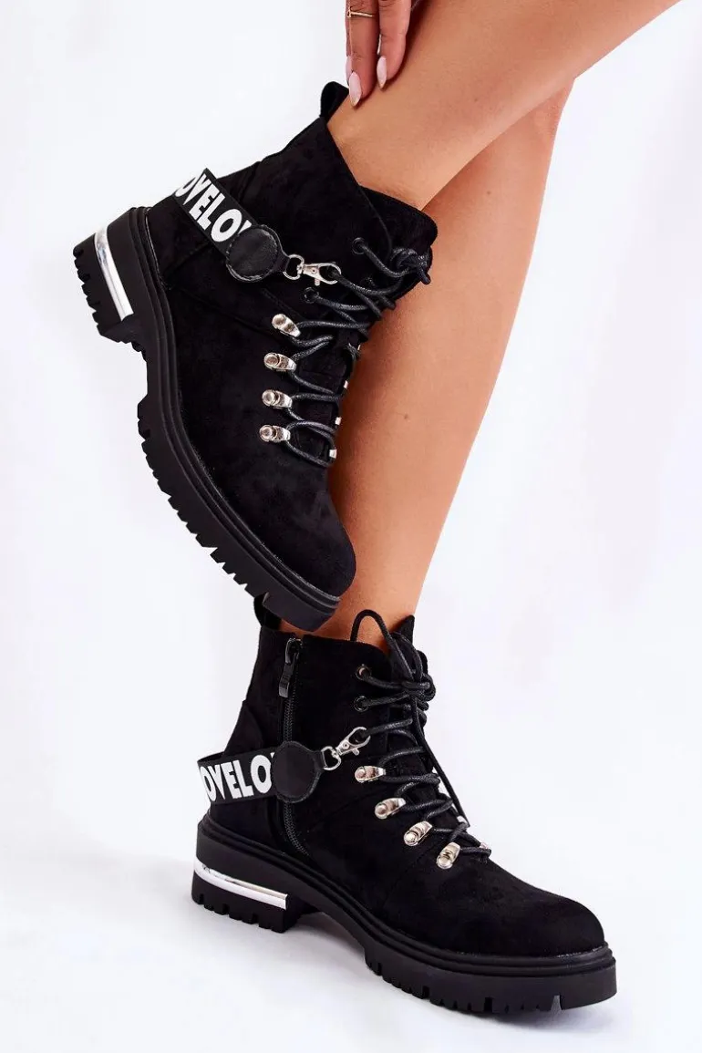 Zamszowe Ocieplane Botki Z Paskiem Czarne Aurelio