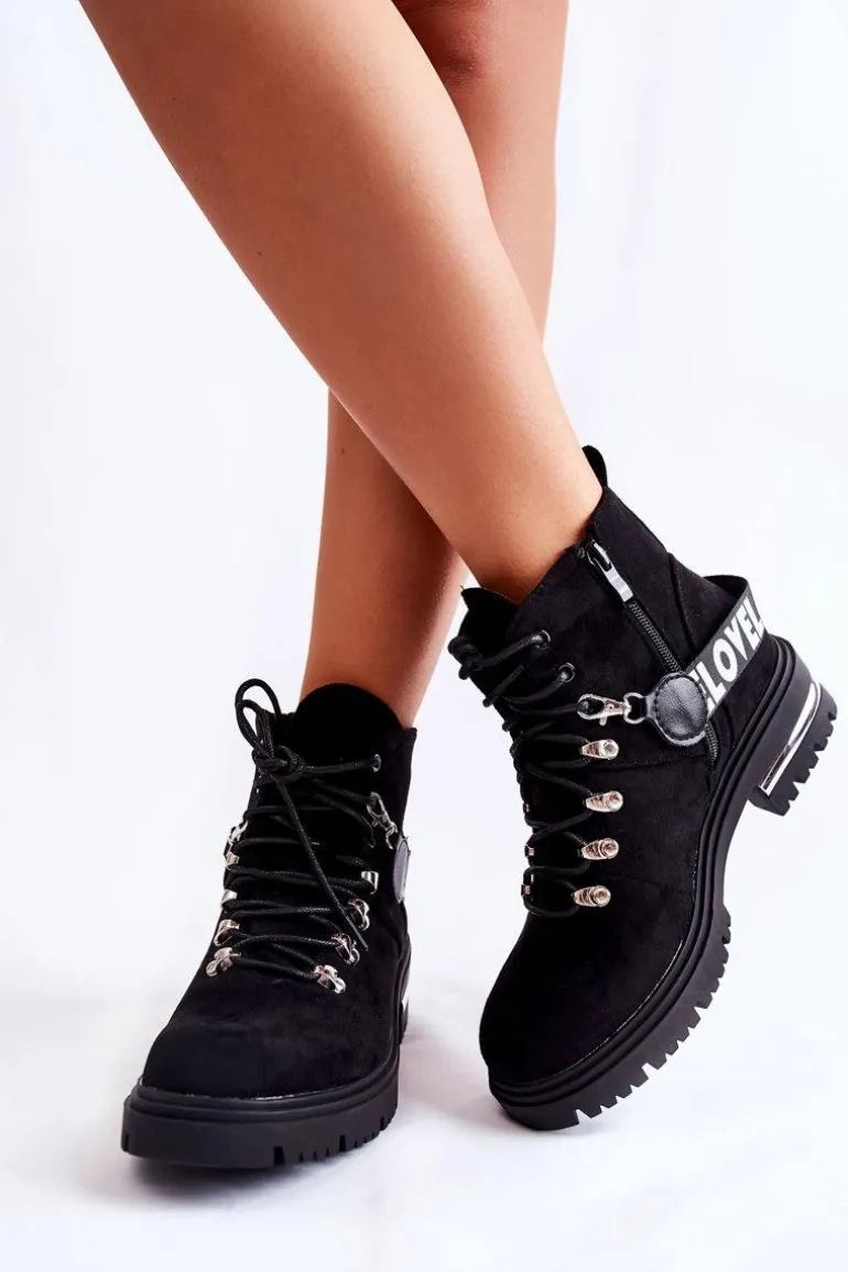 Zamszowe Ocieplane Botki Z Paskiem Czarne Aurelio