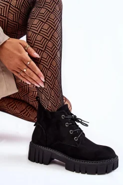 Zamszowe Ocieplane Botki Sznurowane Czarne Bjorg
