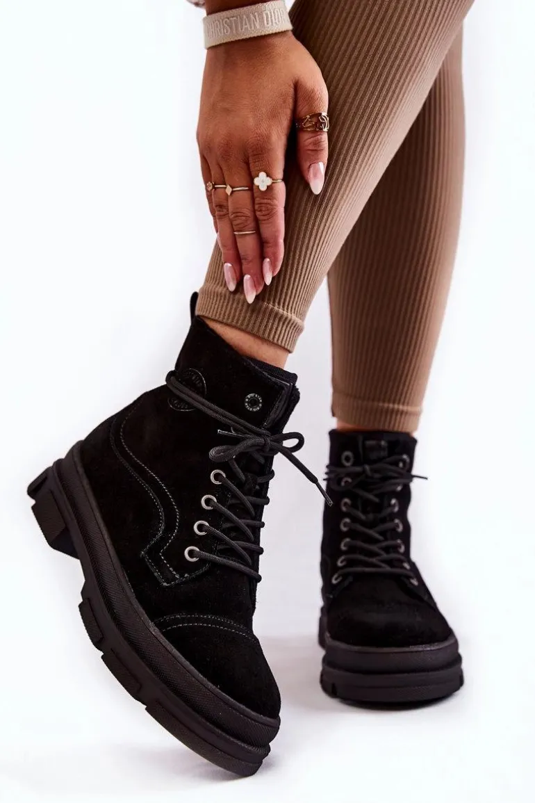 Zamszowe Ocieplane Botki Trapery Big Star KK274525 Czarne