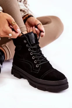 Zamszowe Ocieplane Botki Trapery Big Star KK274525 Czarne