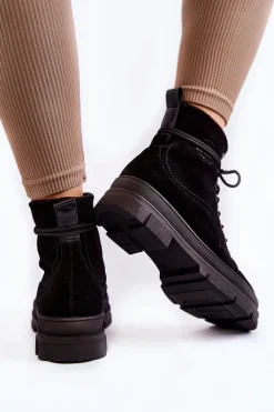 Zamszowe Ocieplane Botki Trapery Big Star KK274525 Czarne