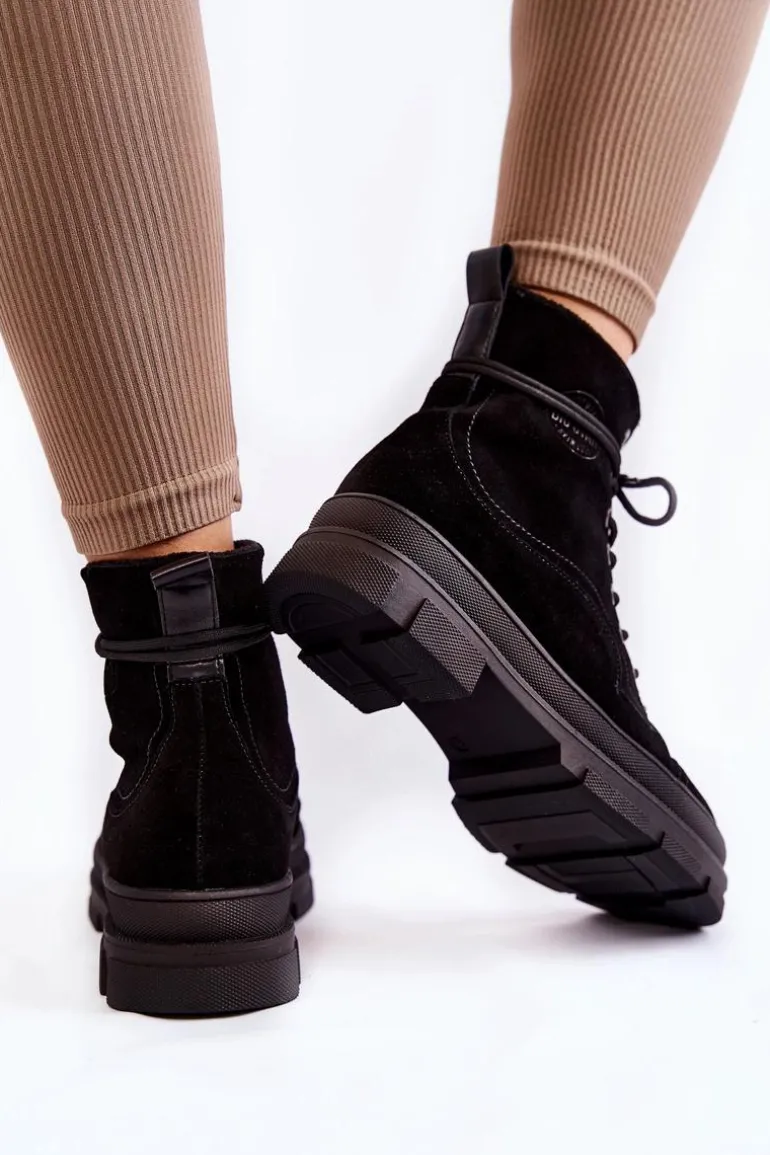 Zamszowe Ocieplane Botki Trapery Big Star KK274525 Czarne