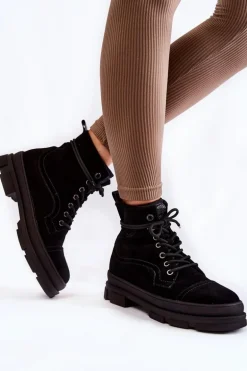 Zamszowe Ocieplane Botki Trapery Big Star KK274525 Czarne