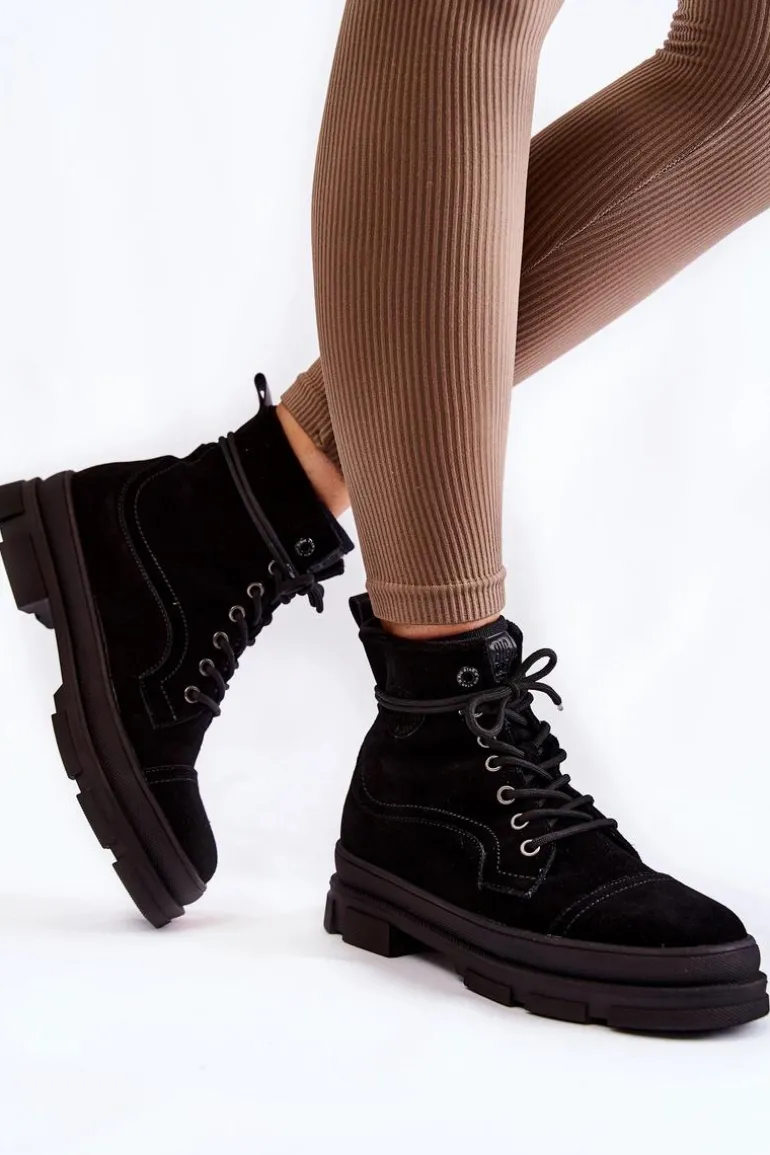 Zamszowe Ocieplane Botki Trapery Big Star KK274525 Czarne