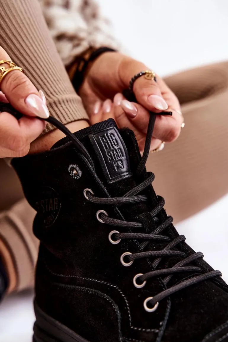 Zamszowe Ocieplane Botki Trapery Big Star KK274525 Czarne