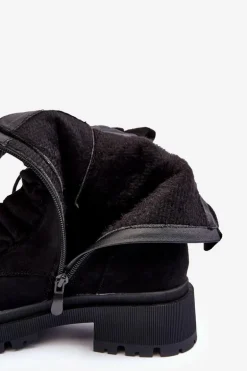 Zamszowe Ocieplane Botki Workery Na Płaskim Obcasie Czarne Nacelle