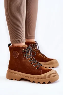 Zamszowe Ocieplane Botki Trapery Big Star KK274520 Brązowe