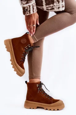 Zamszowe Ocieplane Botki Trapery Big Star KK274520 Brązowe