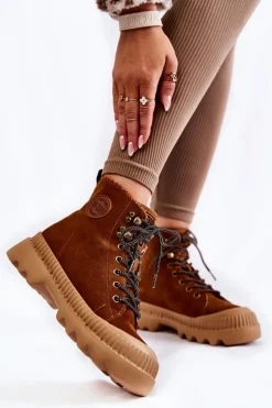 Zamszowe Ocieplane Botki Trapery Big Star KK274520 Brązowe