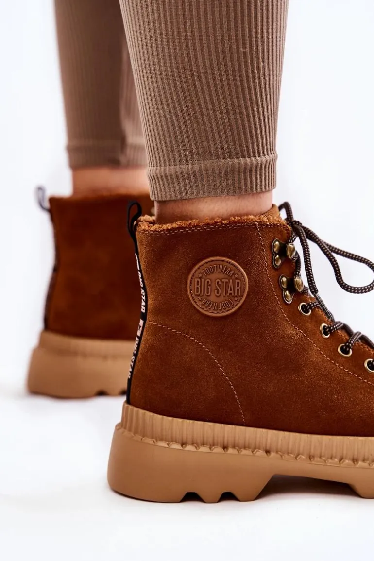 Zamszowe Ocieplane Botki Trapery Big Star KK274520 Brązowe