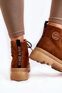 Zamszowe Ocieplane Botki Trapery Big Star KK274520 Brązowe