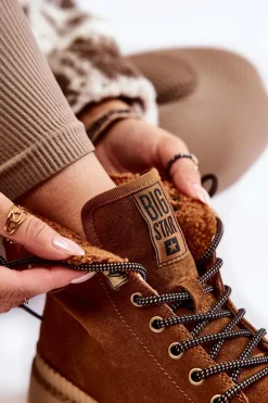 Zamszowe Ocieplane Botki Trapery Big Star KK274520 Brązowe