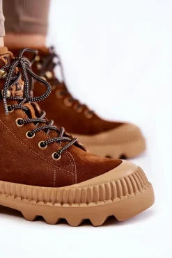 Zamszowe Ocieplane Botki Trapery Big Star KK274520 Brązowe