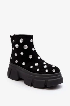Zamszowe Ocieplane Botki Z Kryształkami D&A MR52-205 Czarne