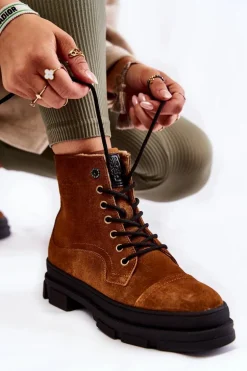 Zamszowe Ocieplane Botki Trapery Big Star KK274524 Brązowe