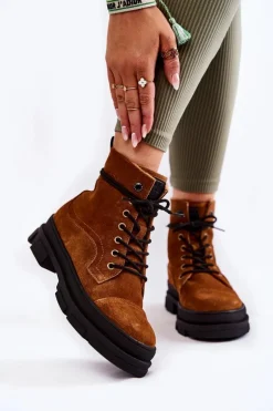 Zamszowe Ocieplane Botki Trapery Big Star KK274524 Brązowe