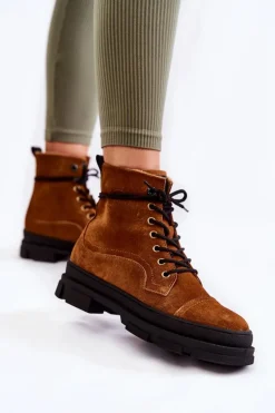 Zamszowe Ocieplane Botki Trapery Big Star KK274524 Brązowe