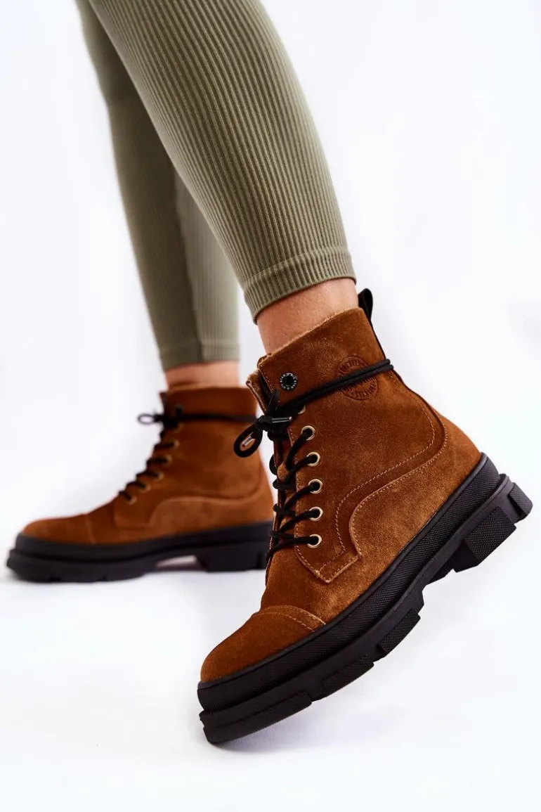 Zamszowe Ocieplane Botki Trapery Big Star KK274524 Brązowe