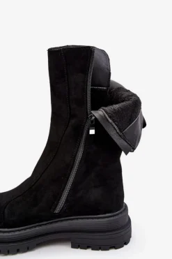 Zamszowe Ocieplane Botki Na Płaskim Obcasie Czarne Palimra