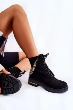 Zamszowe Ocieplane Botki Z Łańcuchem Czarne Sorita