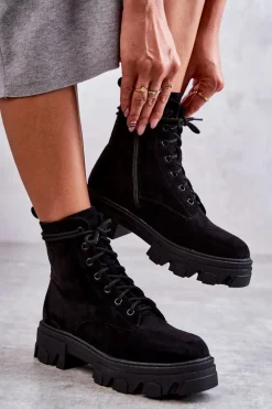 Zamszowe Ocieplane Botki Workery Czarne Darvin